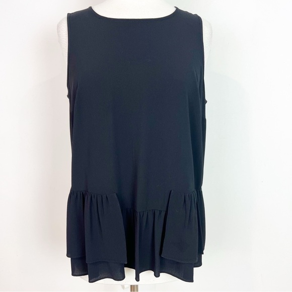INC International Concepts Tops - INC BLACK SLEEVELESS RUFFLE HEM BLOUSE WOMENS SZ 10